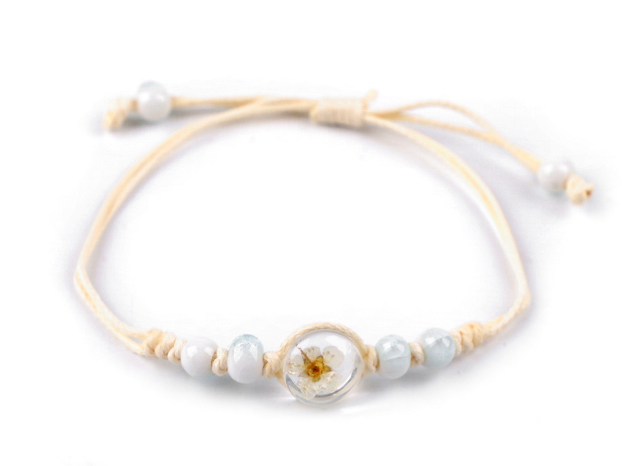 Brățară shamballa cu mărgele și floare - Galben deschis (1 Bucată)