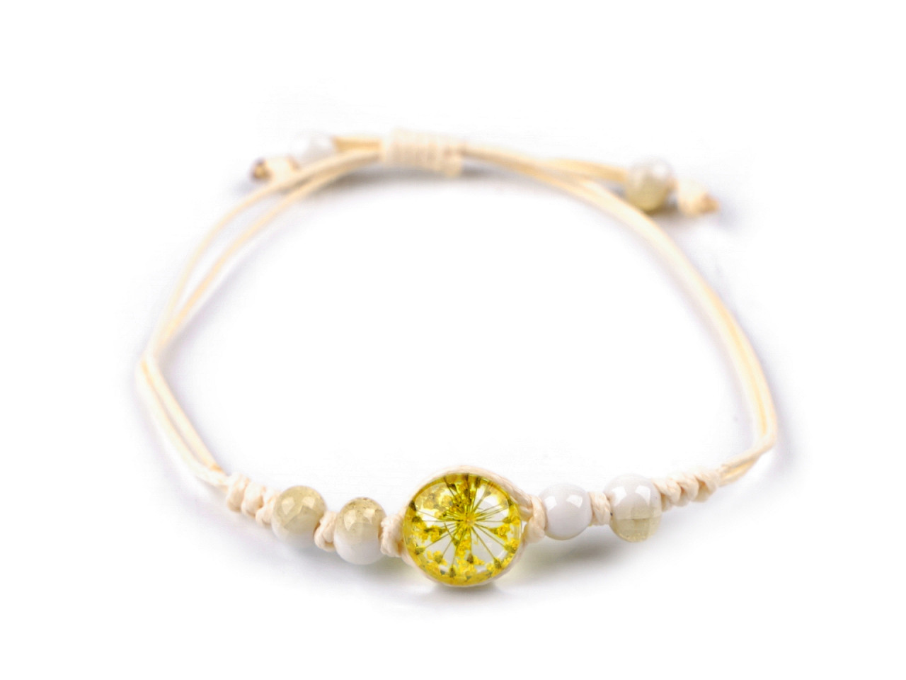 Brățară shamballa cu mărgele și floare - Galben deschis (1 Bucată)