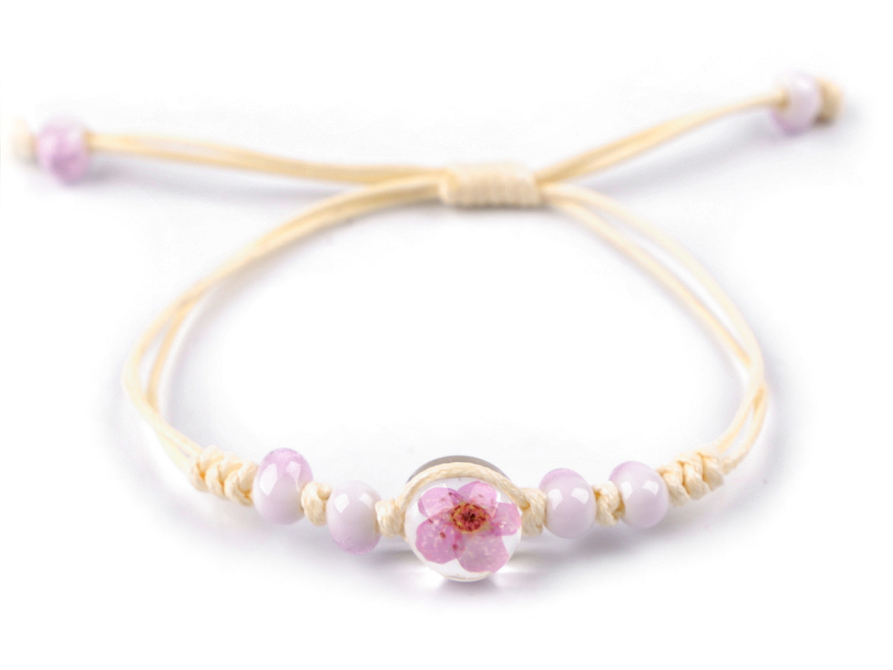 Brățară shamballa cu mărgele și floare - Galben deschis (1 Bucată)