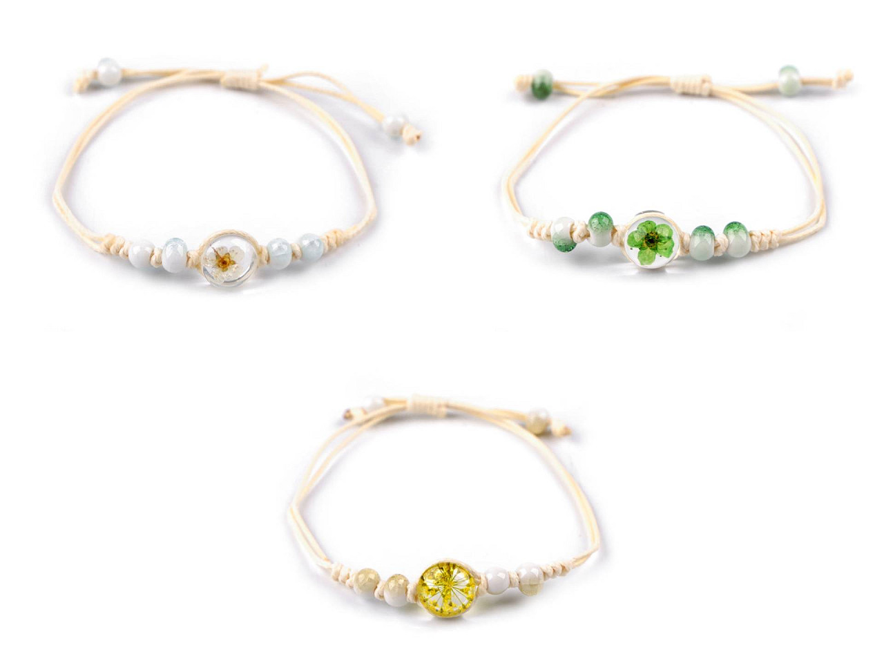 Brățară shamballa cu mărgele și floare - Galben deschis (1 Bucată)