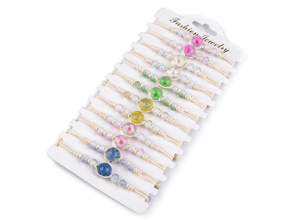 Brățară shamballa cu mărgele și floare - Galben deschis (1 Bucată)