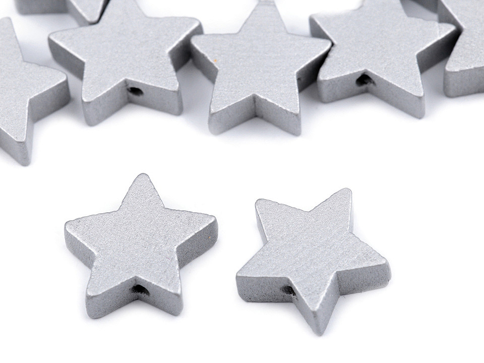 Mărgele din lemn metalizate tip stea - Argintiu (100 Bucăți)