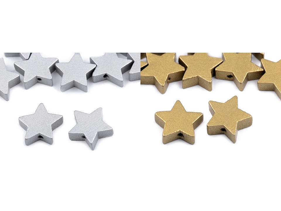 Mărgele din lemn metalizate tip stea - Argintiu (100 Bucăți)