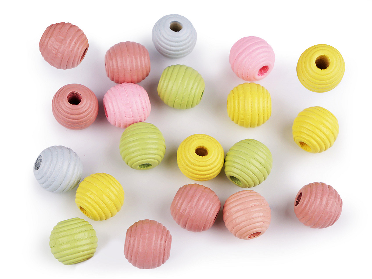 Mărgele din lemn striate, ø13 mm - Mix culori (20 Bucăți)