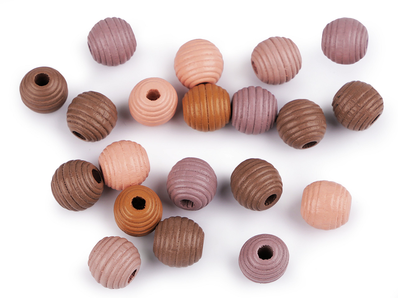 Mărgele din lemn striate, ø13 mm - Mix culori (20 Bucăți)