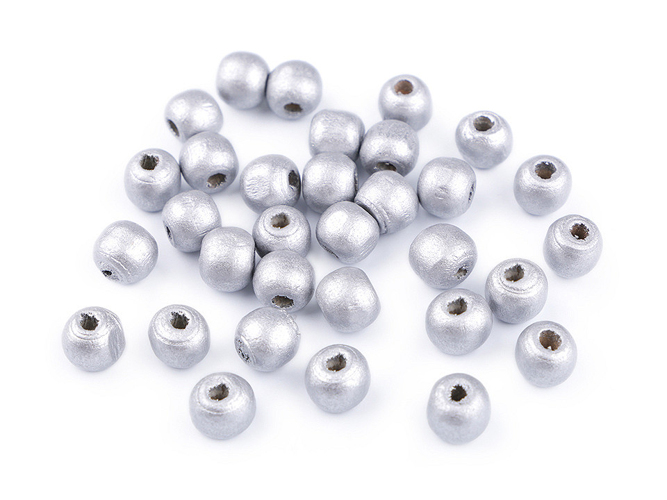 Mărgele din lemn metalizate, ø10 mm - Argintiu (20 Grame)