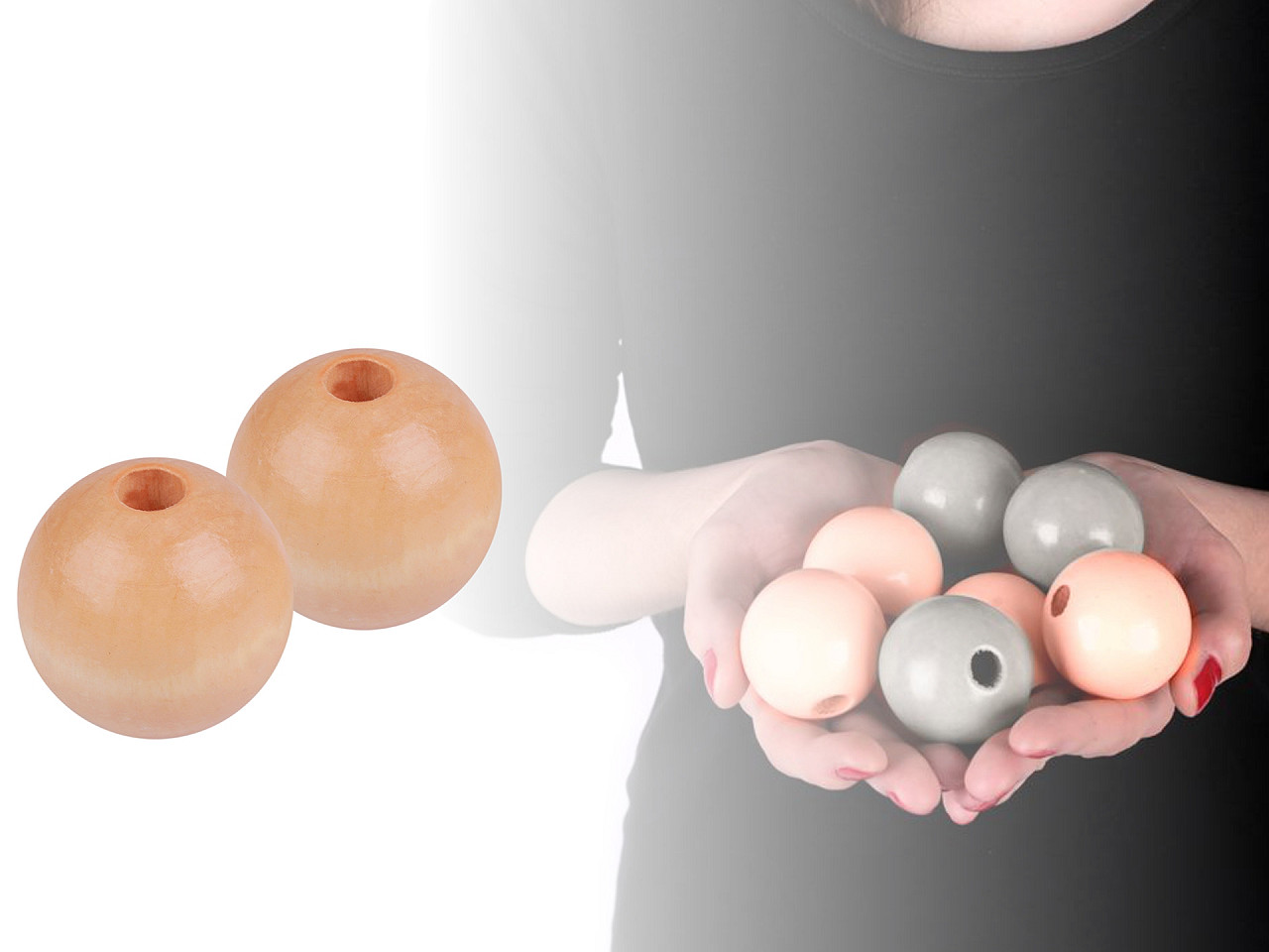 Mărgele din lemn, ø40 mm - Negru (10 Bucăți)