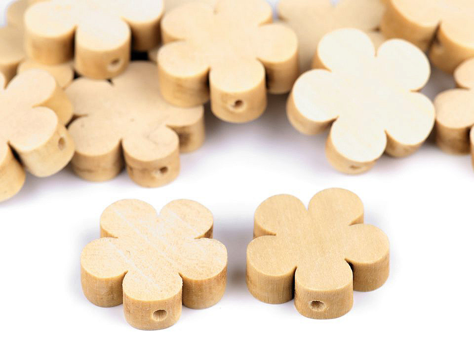 Mărgele din lemn natur - floare, stea, ø20 mm - Natural deschis (20 Bucăți)