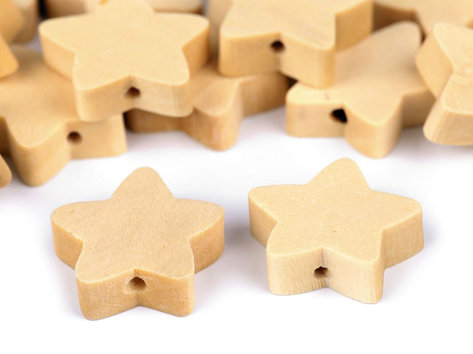 Mărgele din lemn natur - floare, stea, ø20 mm - Natural deschis (20 Bucăți)