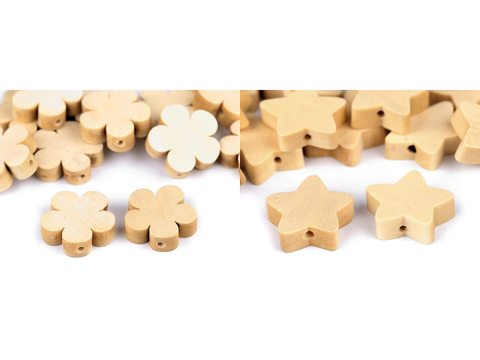 Mărgele din lemn natur - floare, stea, ø20 mm - Natural deschis (20 Bucăți)