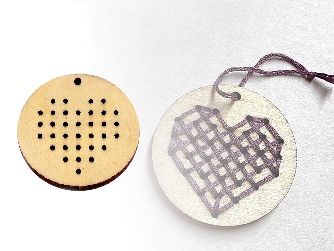 Forme din lemn pentru brodat, floare inimă, ø45 mm - Natur (20 Bucăți)