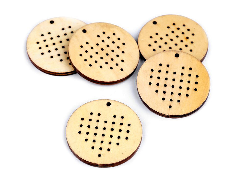 Forme din lemn pentru brodat, floare inimă, ø45 mm - Natur (20 Bucăți)