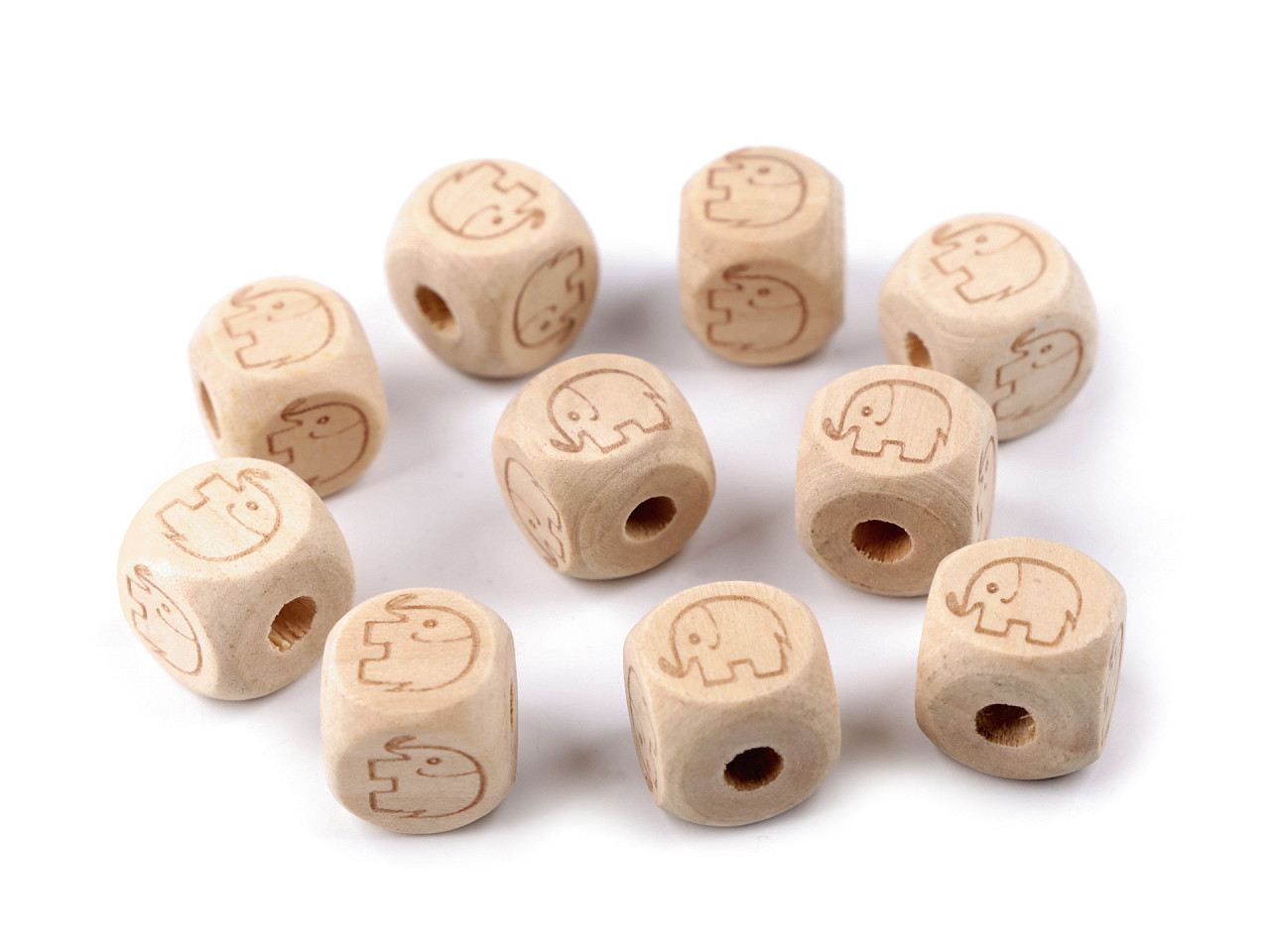 Mărgele din lemn cubice elefant, inimă, stea 14x14 mm - Natur (10 Bucăți)