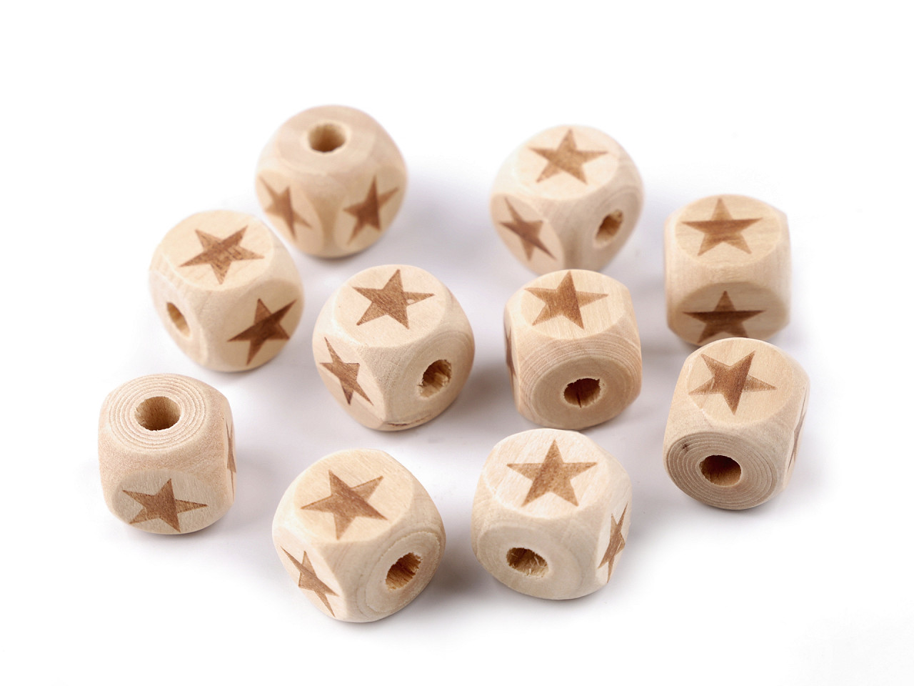 Mărgele din lemn cubice elefant, inimă, stea 14x14 mm - Natur (10 Bucăți)