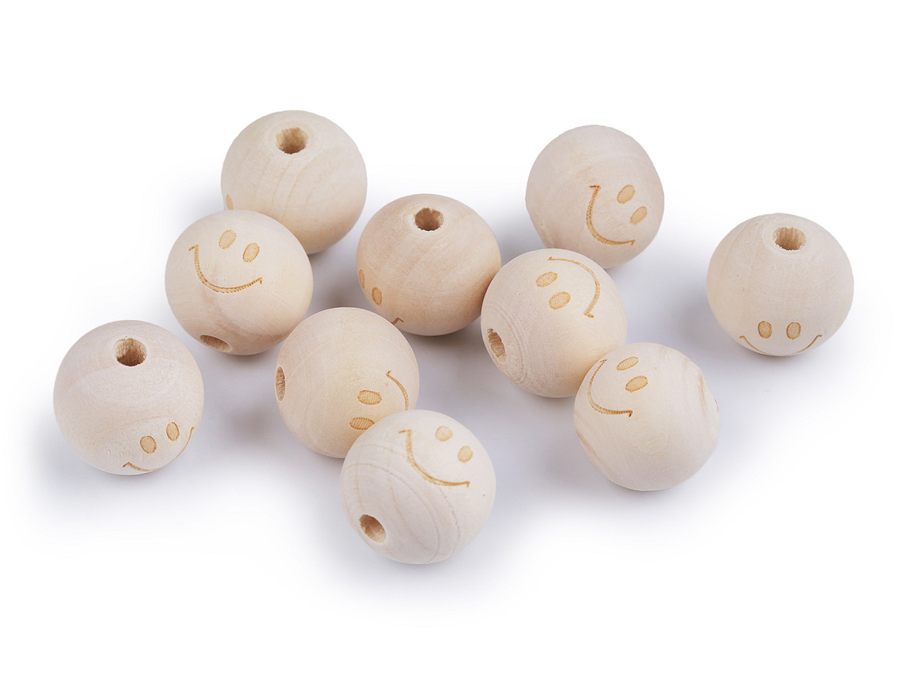 Margele din lemn nelacuit, smiley ø20 mm - Natural deschis (10 Bucăți)