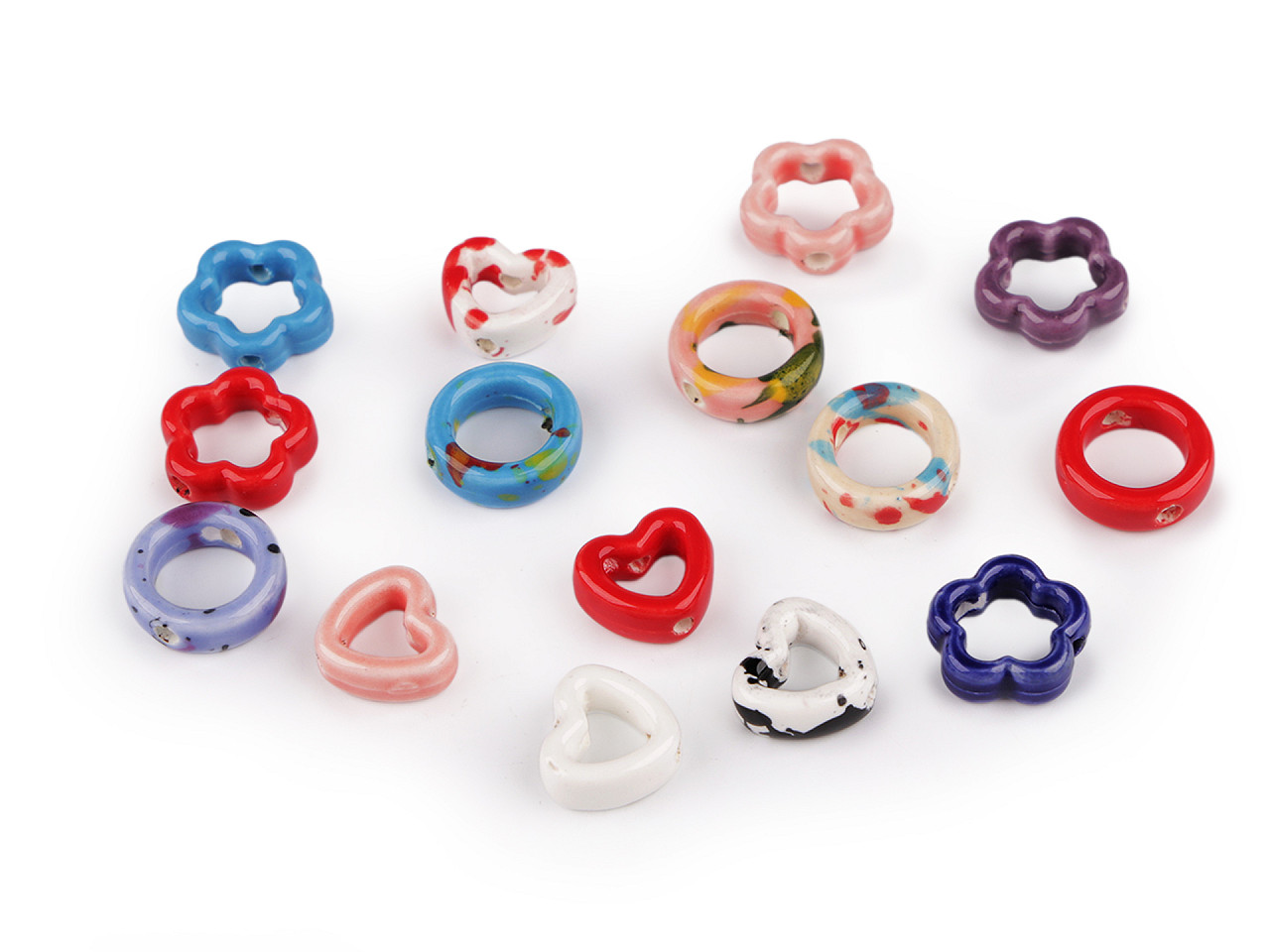 Mărgele/componente din porțelan pentru realizarea ornamentelor și pandantivelor - Alb-negru (5 Bucăți)