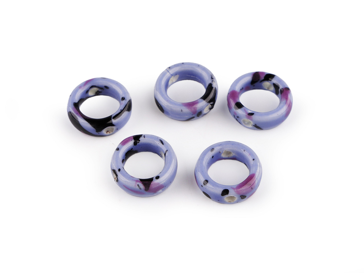 Mărgele/componente din porțelan pentru realizarea ornamentelor și pandantivelor - Alb-negru (5 Bucăți)