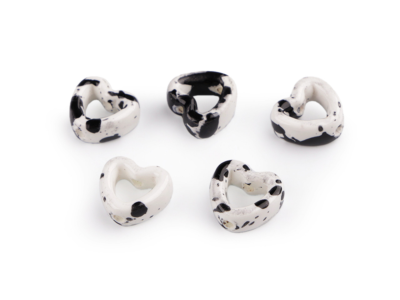 Mărgele/componente din porțelan pentru realizarea ornamentelor și pandantivelor - Alb-negru (5 Bucăți)