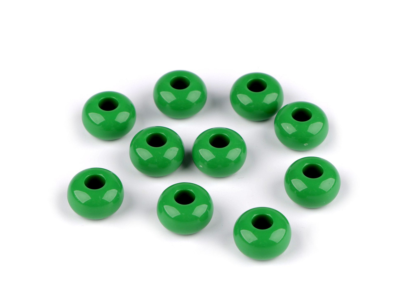 Mărgele decorative din plastic cu gaură mare ø15 mm - Verde (10 Bucăți)