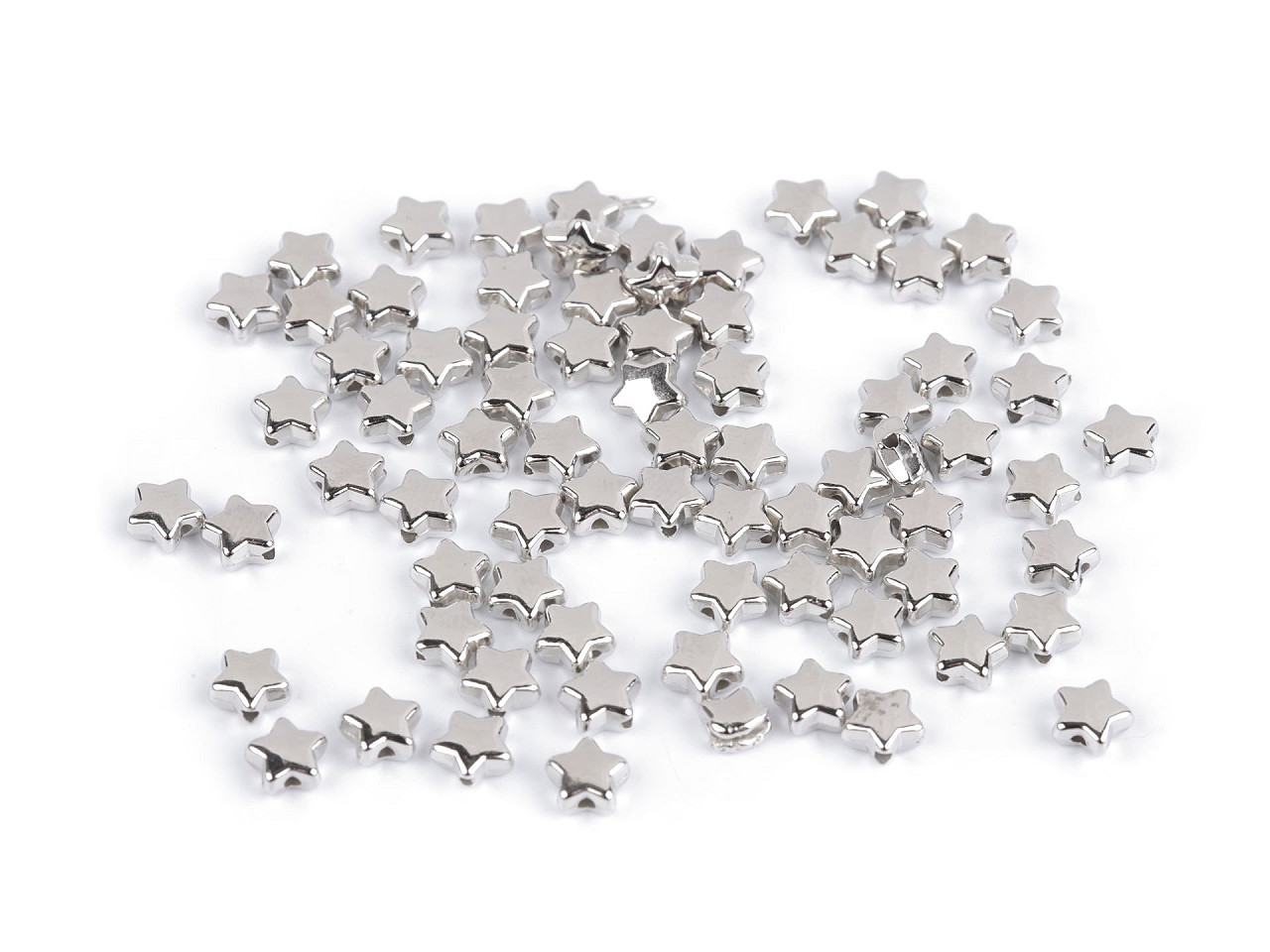Mărgele de plastic mini steluțe, inimioare, cuburi metalice - Argintiu (10 Grame)