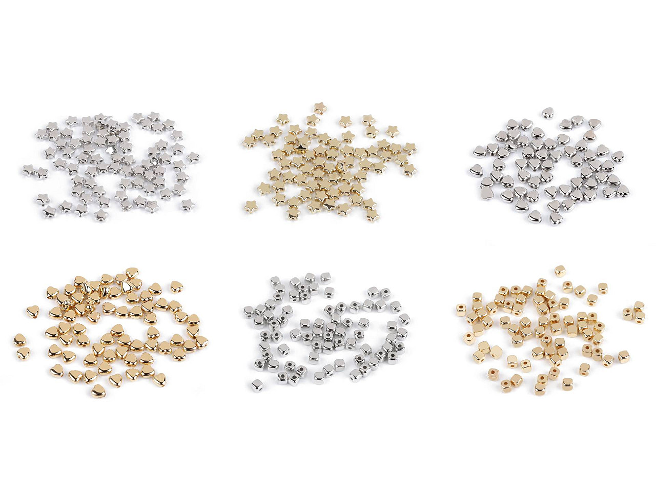 Mărgele de plastic mini steluțe, inimioare, cuburi metalice - Argintiu (10 Grame)