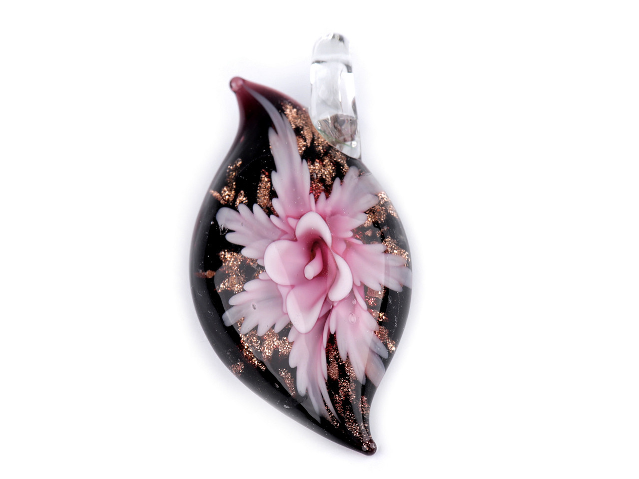 Pandantiv floare din sticla 27x51 mm - Roz deschis (1 Bucată) Pandantiv floare din sticla 27x51 mm - Roz deschis (1 Bucată)