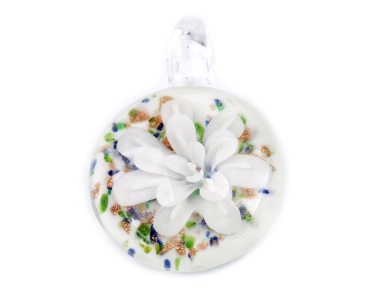 Pandantiv floare din sticla ø31 mm - Alb (4 Bucăți) Pandantiv floare din sticla ø31 mm - Alb (4 Bucăți)