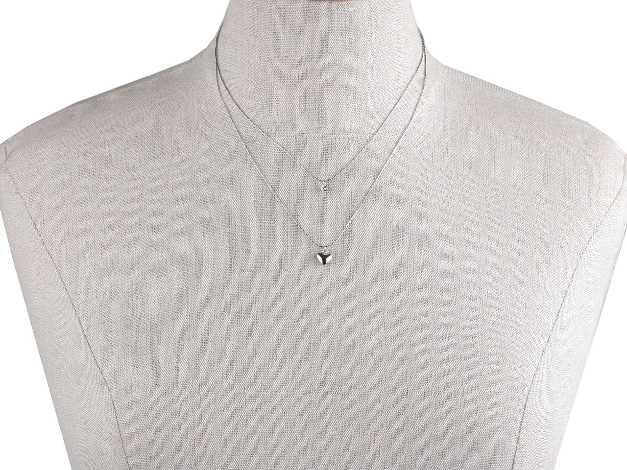 Colier dublu din oțel inoxidabil cu inimă si pietricica - Argintiu (1 Bucată)