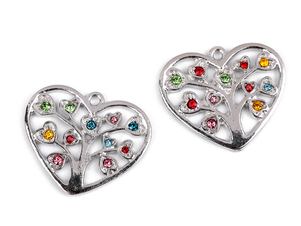 Pandantiv inimă cu pomul vieții și pietricele 26x30 mm - Platinum (2 Bucăți)