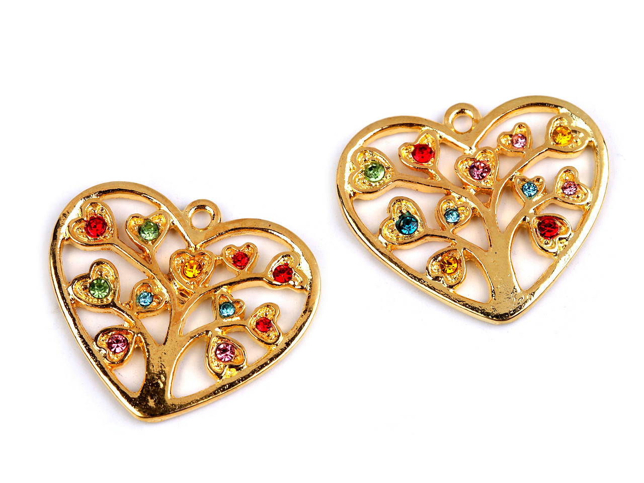 Pandantiv inimă cu pomul vieții și pietricele 26x30 mm - Platinum (2 Bucăți)