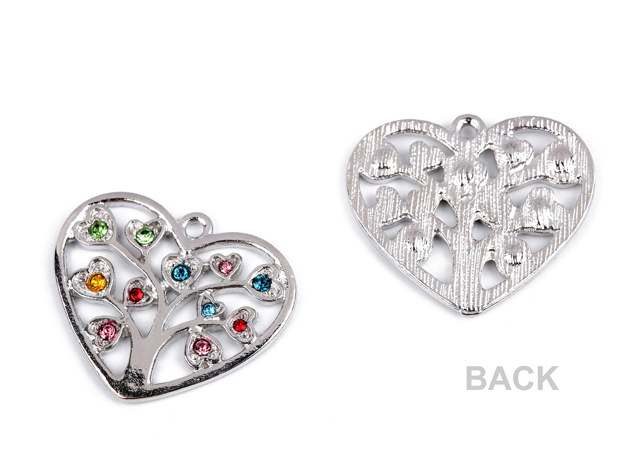 Pandantiv inimă cu pomul vieții și pietricele 26x30 mm - Platinum (2 Bucăți)