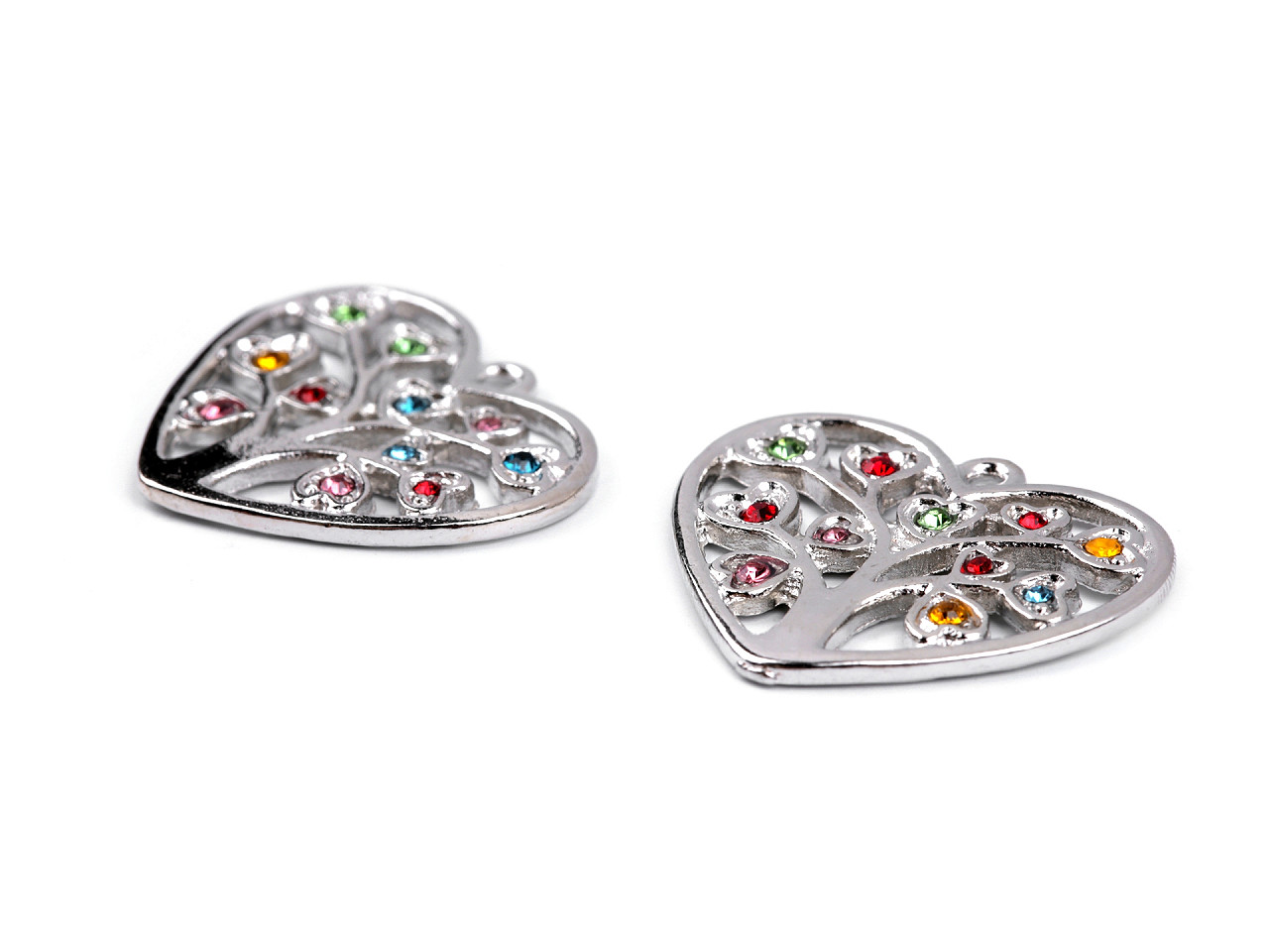 Pandantiv inimă cu pomul vieții și pietricele 26x30 mm - Platinum (2 Bucăți)