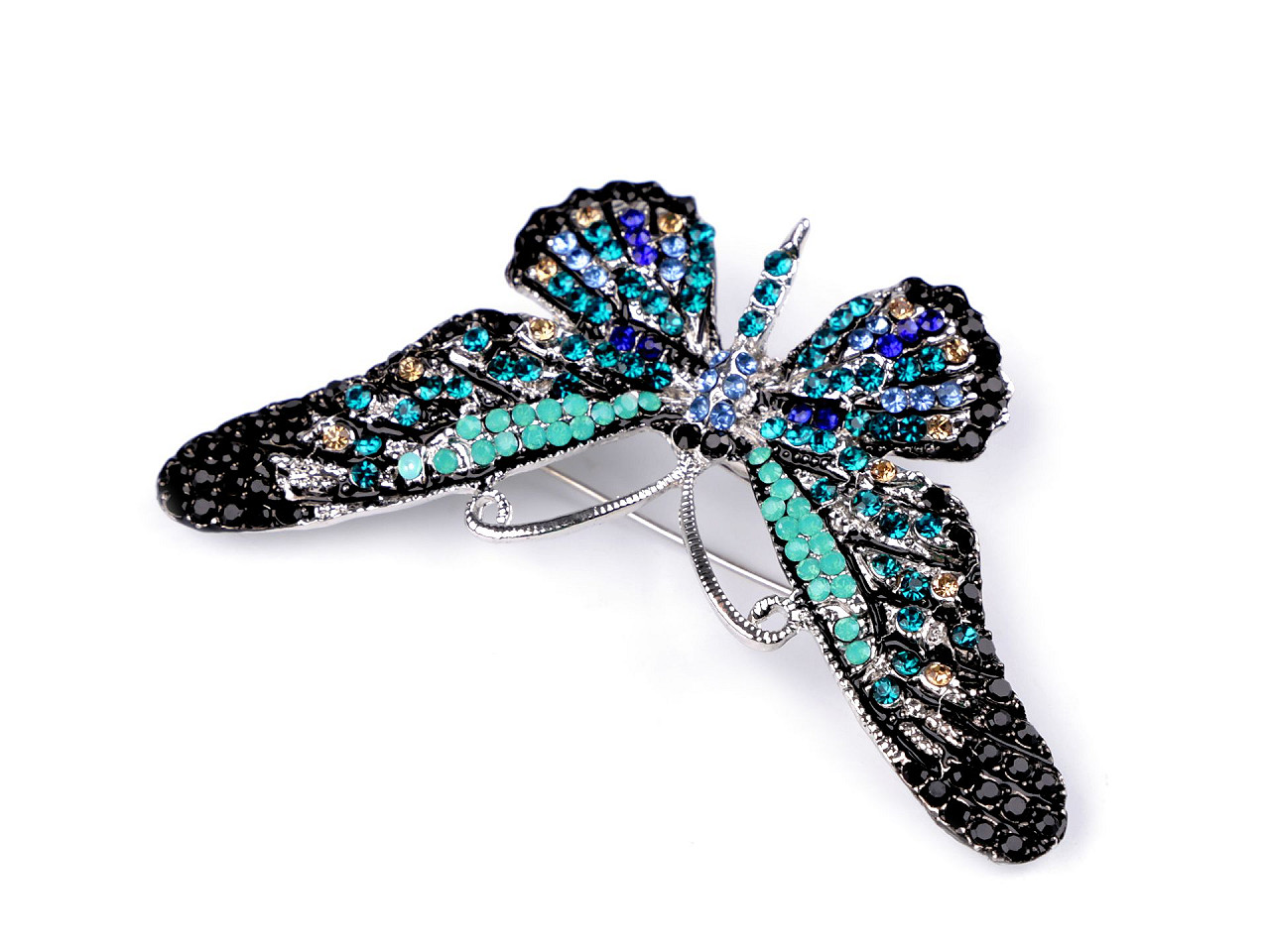 Brosa fluture cu strasuri - Turcoaz (1 Bucată)