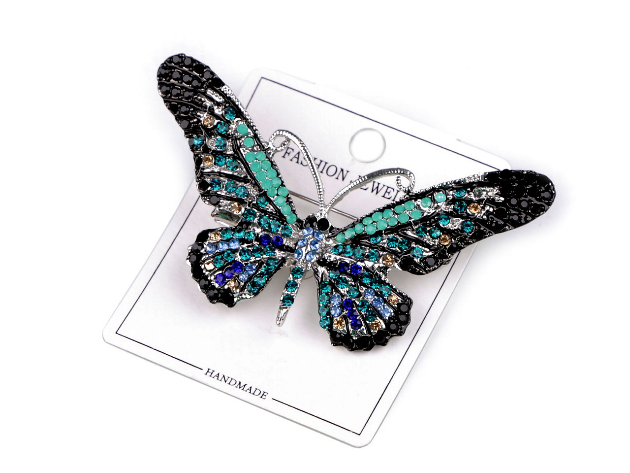 Brosa fluture cu strasuri - Turcoaz (1 Bucată)