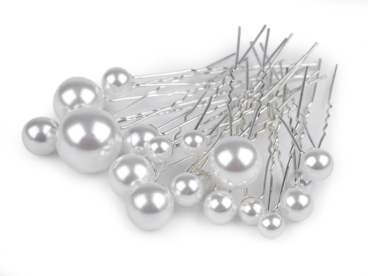 Set de agrafe cu perle mix dimensiuni - Alb (1 Set)