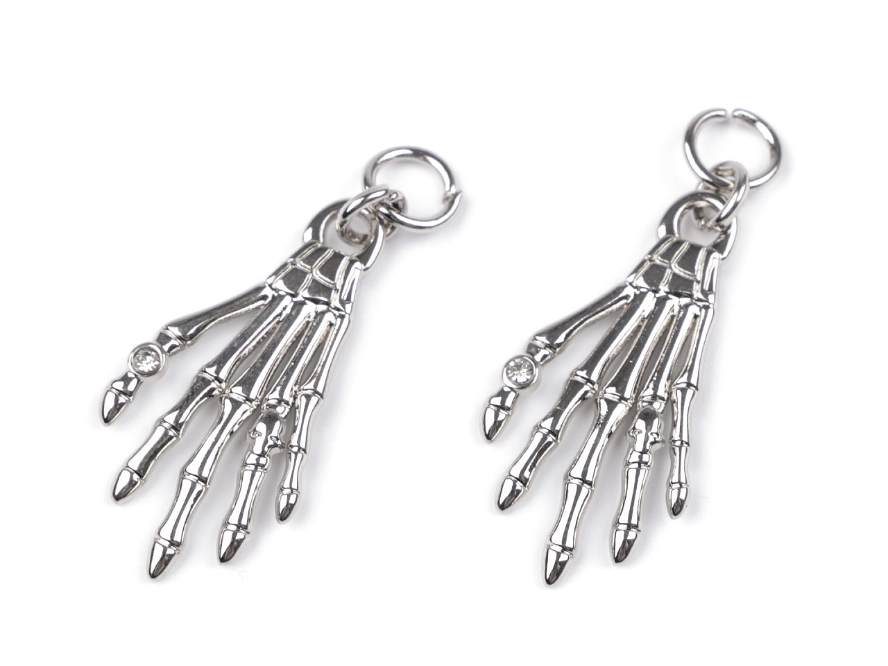 Pandantiv mână schelet cu strasuri 18x35 mm - Platinum (2 Bucăți)