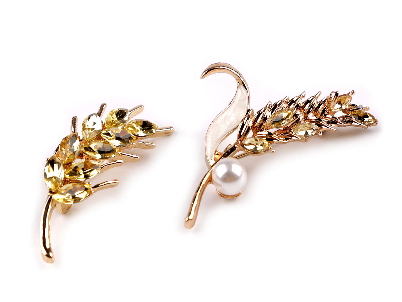 Broșă frunză cu pietre - Auriu (1 Bucată)