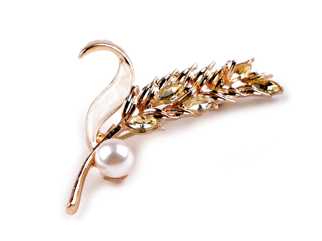 Broșă frunză cu pietre - Auriu (1 Bucată)