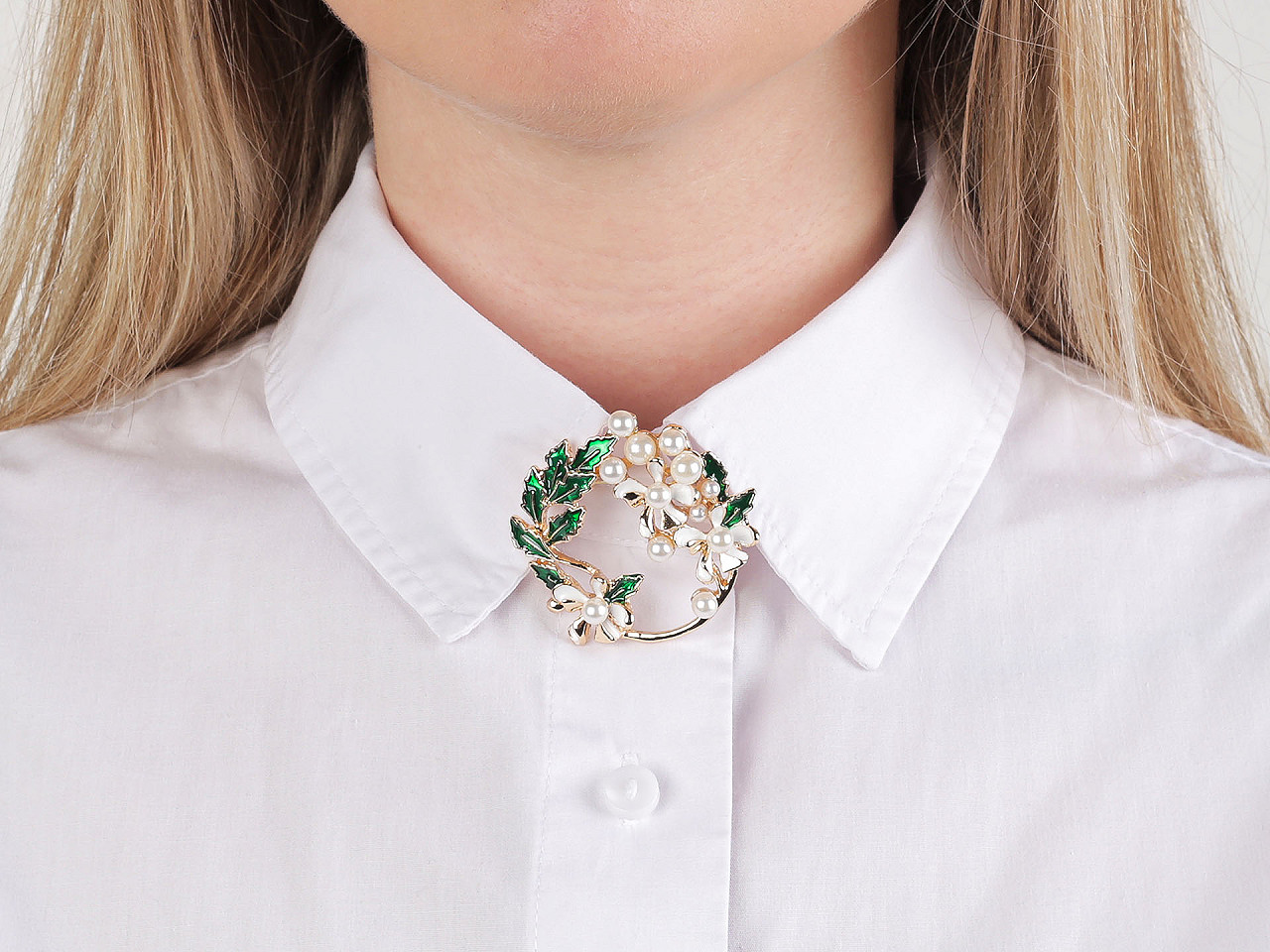 Brosa cu perle - Verde închis (1 Bucată)