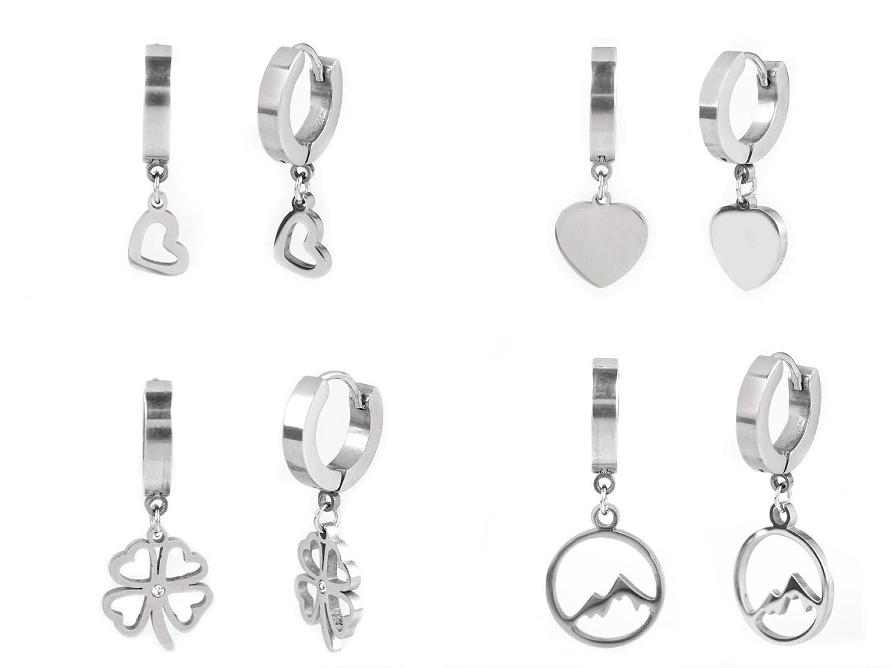 Cercei din oțel inoxidabil inimă, trifoi, munte - Argintiu (1 Pereche)