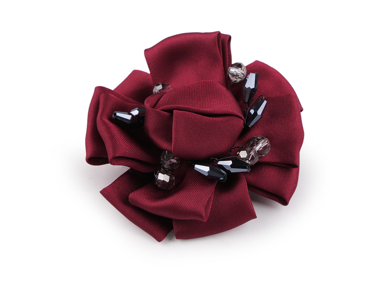 Brosa floare din satin cu strasuri ø7 cm - Albastru închis (6 Bucăți)