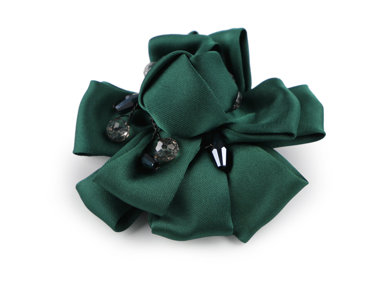 Brosa floare din satin cu strasuri ø7 cm - Albastru închis (6 Bucăți)