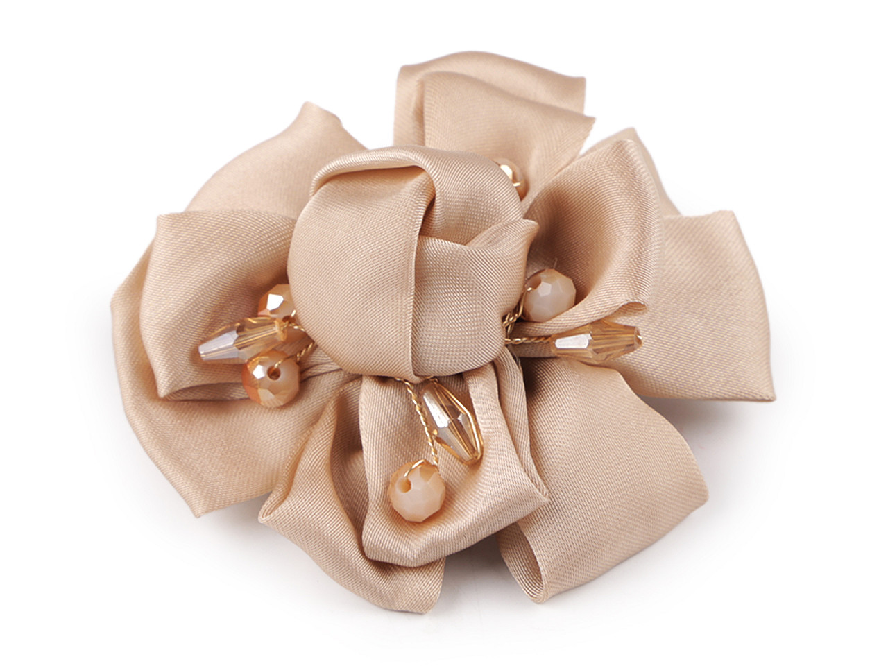 Brosa floare din satin cu strasuri ø7 cm - Albastru închis (6 Bucăți)