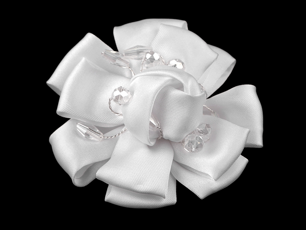 Brosa floare din satin cu strasuri ø7 cm - Albastru închis (6 Bucăți)