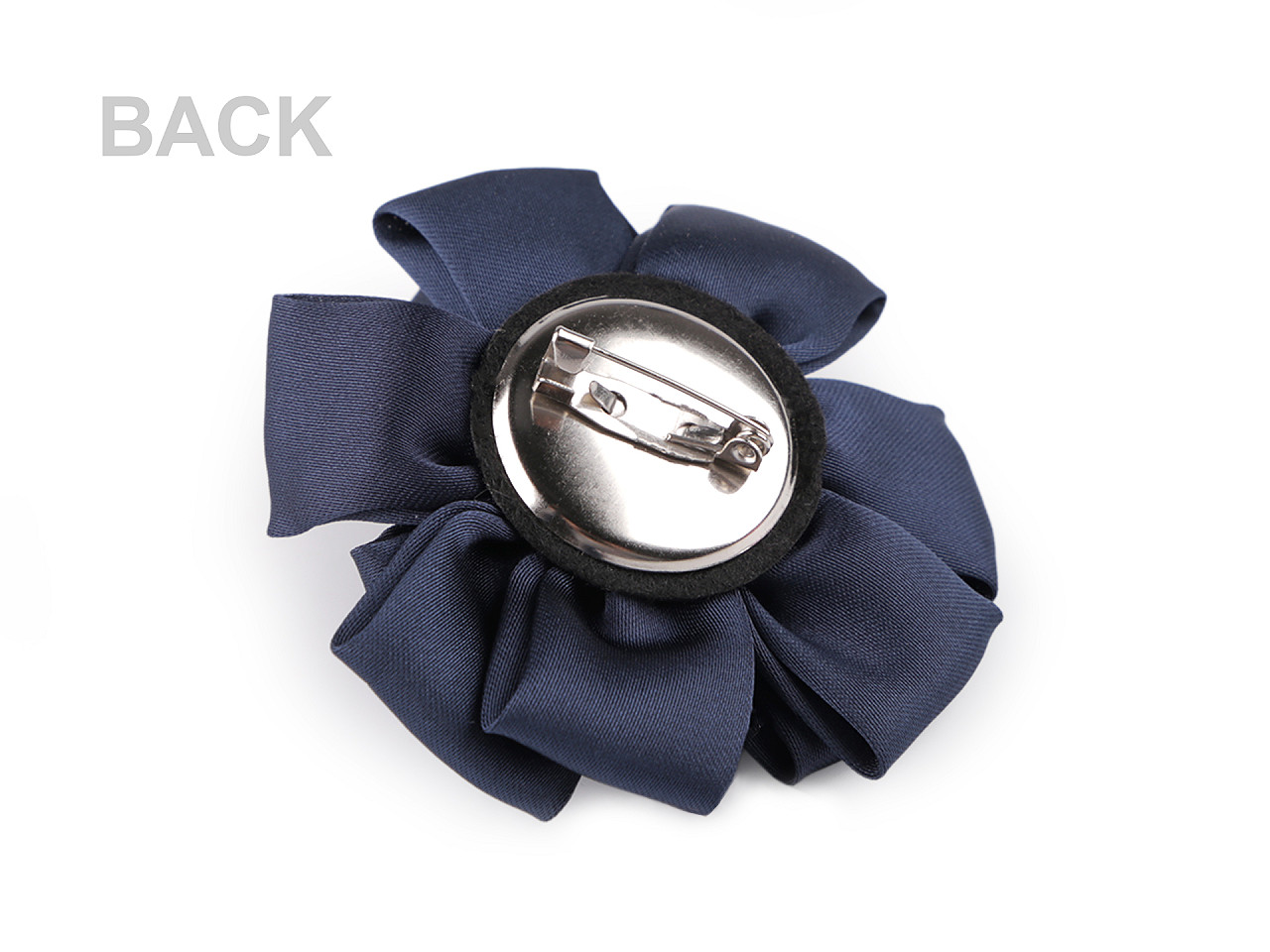 Brosa floare din satin cu strasuri ø7 cm - Albastru închis (6 Bucăți)