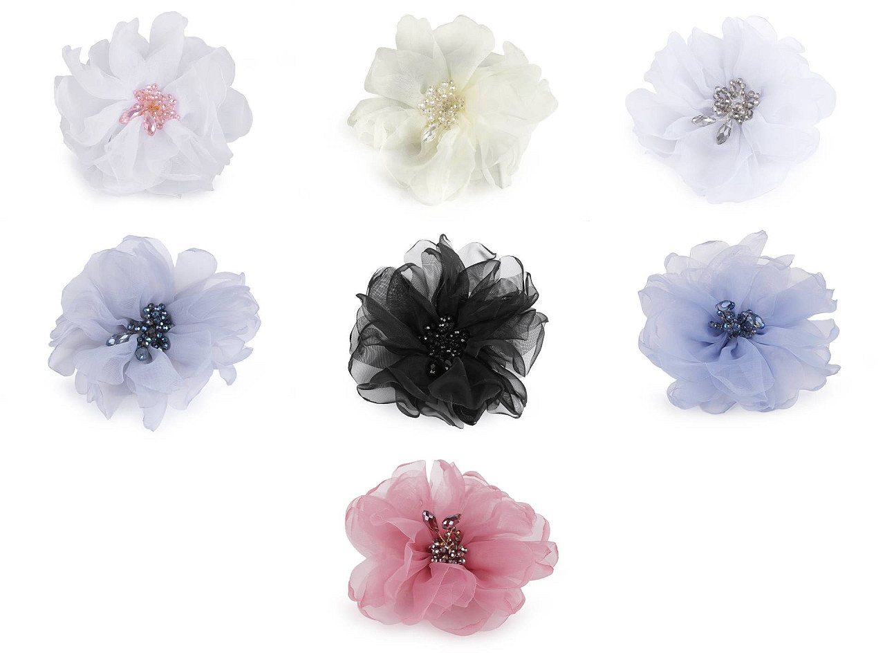 Brosa floare cu margele ø10 cm in cutie cadou - Albastru deschis (1 Bucată)