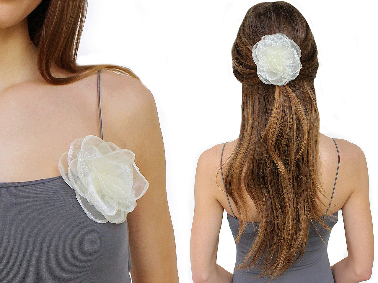 Brosa / podoaba capilara floare din organza ø10,5 cm - Verde albăstrui închis (1 Bucată)