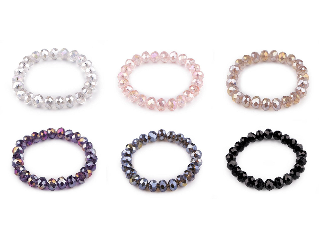 Bratara elastcica din margele de sticla cu efect ab - Negru (1 Bucată)