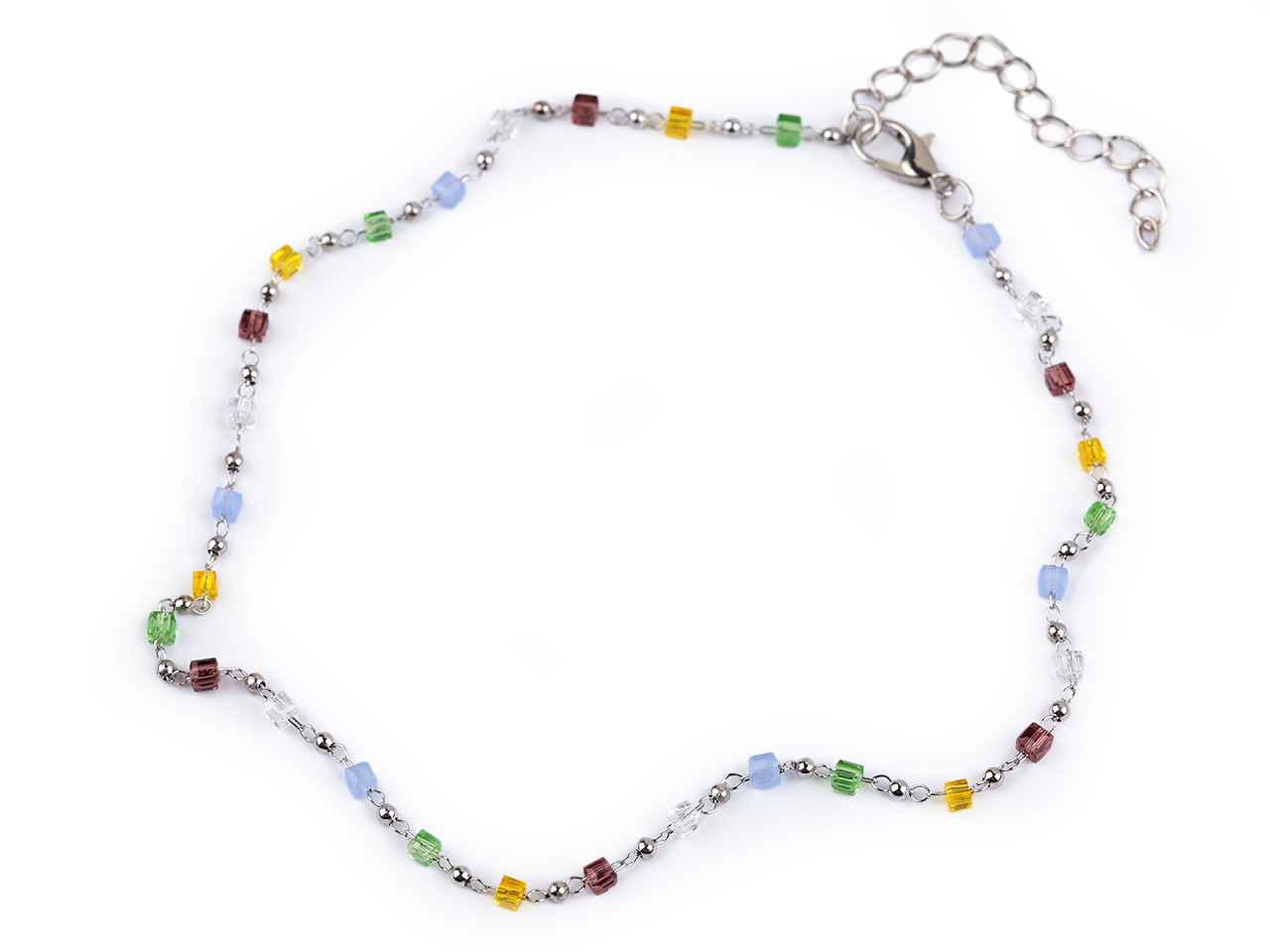 Colier din otel inoxidabil cu margele de sticla si perle - Sidef (1 Bucată)