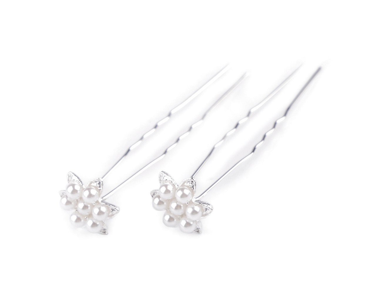 Ac de par floare cu perle ø17 mm - Alb (2 Bucăți)